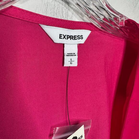 Express Women’s Size L Hot Pink Long Sleeve Front Tie Blouse NWT Cocktail Party - Picture 7 of 9